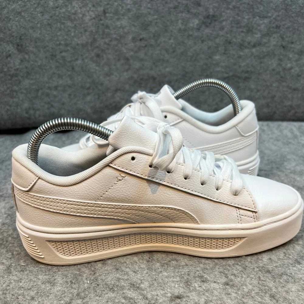Puma White Leather Platform Sneakers Casual‎ Lace Up Shoes Classic Women's 8.5